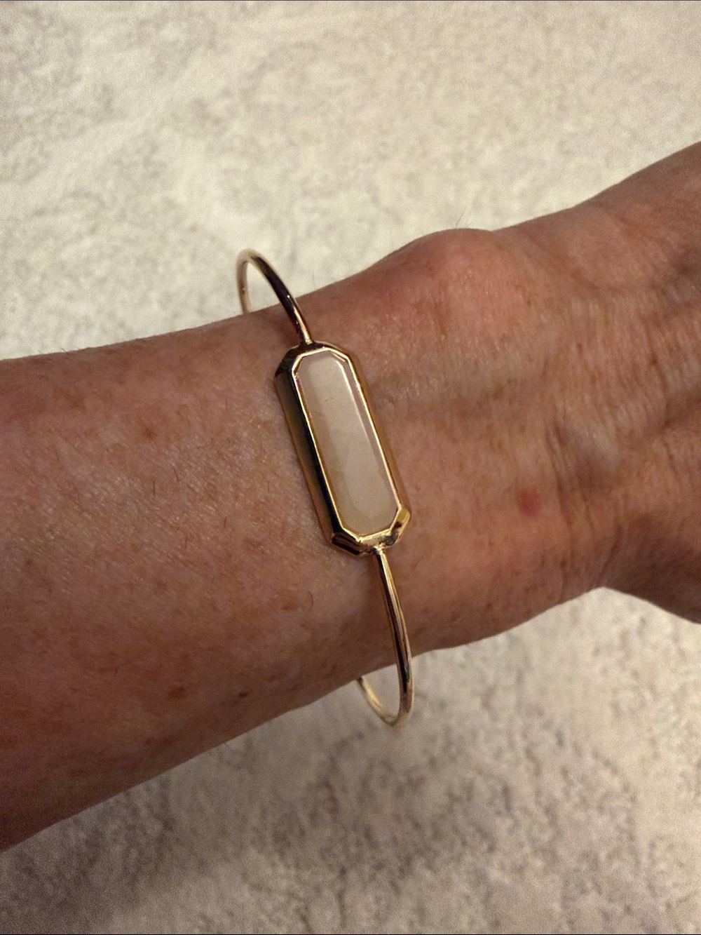Gold Bangle Bracelet with Cream/Pink Stone